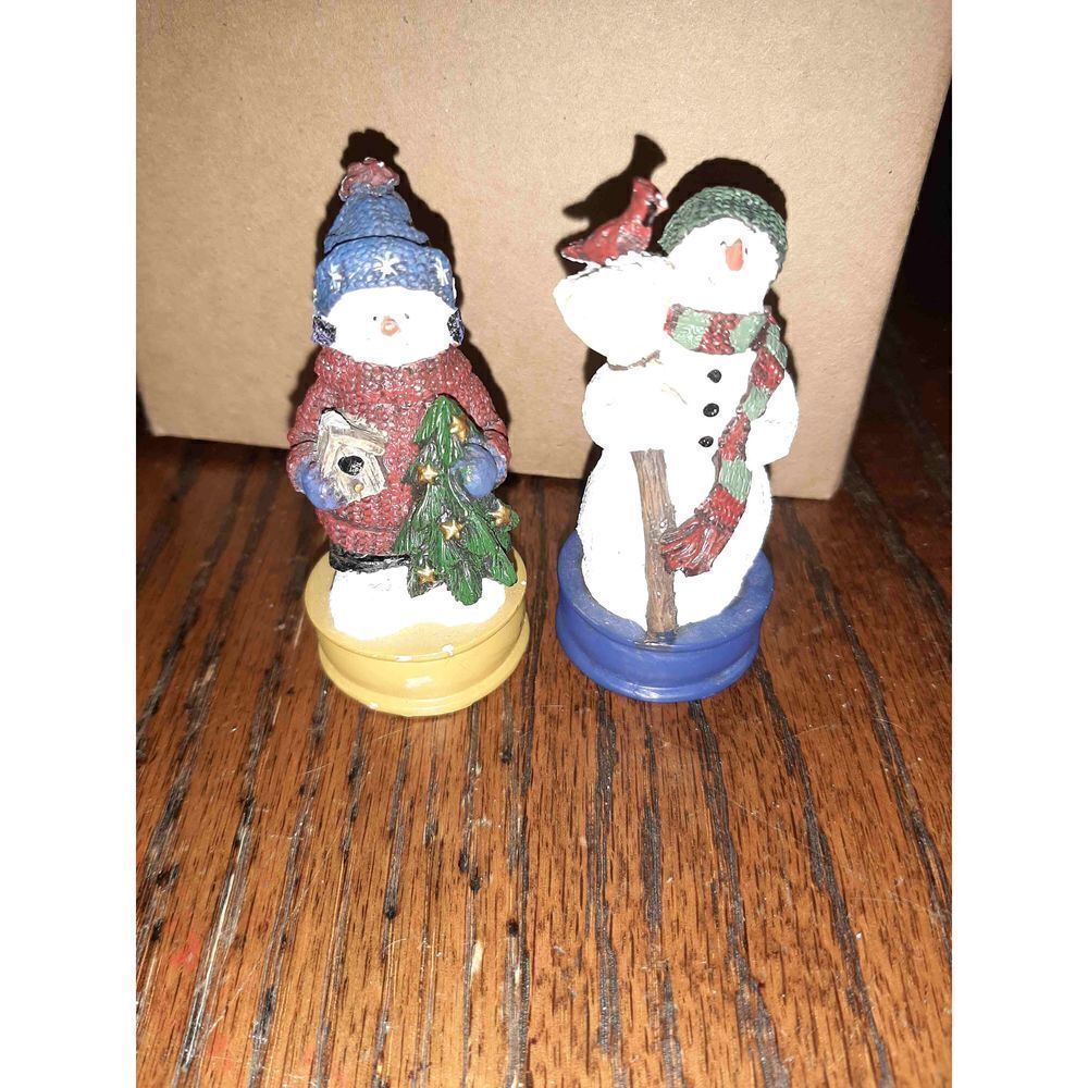 Set of 2 Miniature Snowmen Winter Christmas Seasonal Holiday Decorations Decor